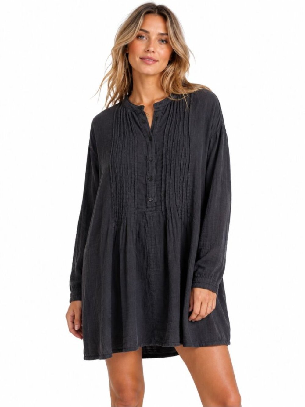Free People x CP Shades Women Yoko Tunic Mini Dress Pintuck‎ Pleated Navy Size S